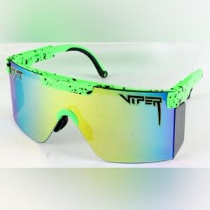 Pit Viper Neon Green Splatter Mirrored Shield Sunglasses